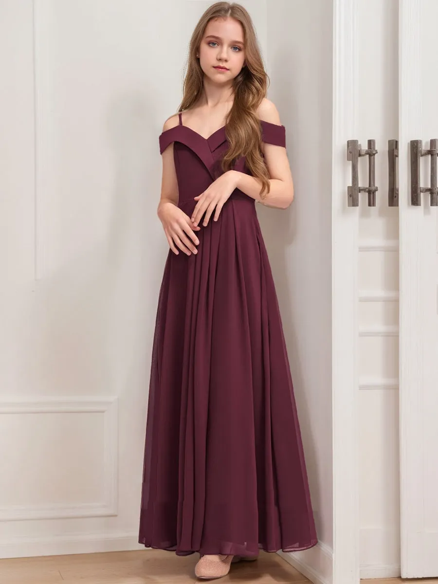 A-Line/Princess Cold Shoulder Short Sleeves Pleats Junior Bridesmaid Dresses sold by Lavetir