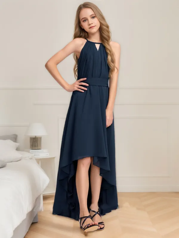 A-Line/Princess Halter Sleeveless Ruched Junior Bridesmaid Dresses sold by Lavetir