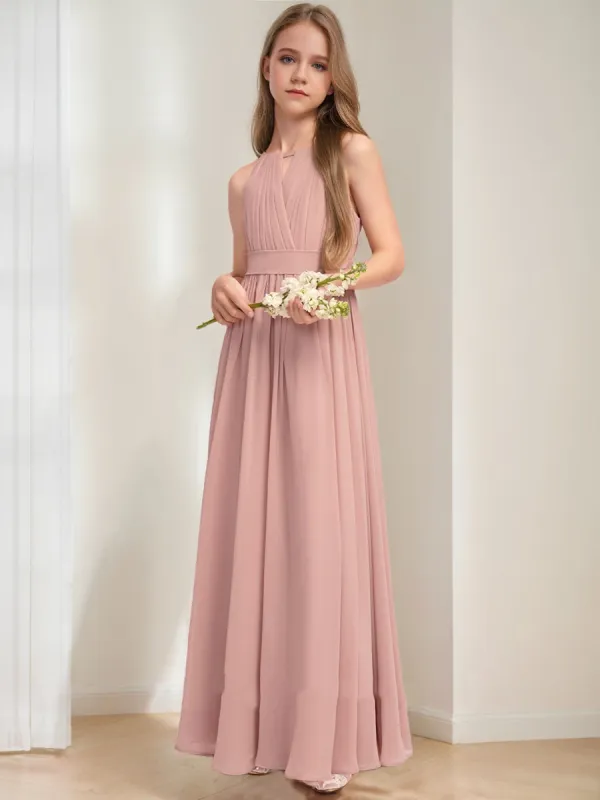 A-Line/Princess Halter Sleeveless Bow Junior Bridesmaid Dresses sold by Lavetir