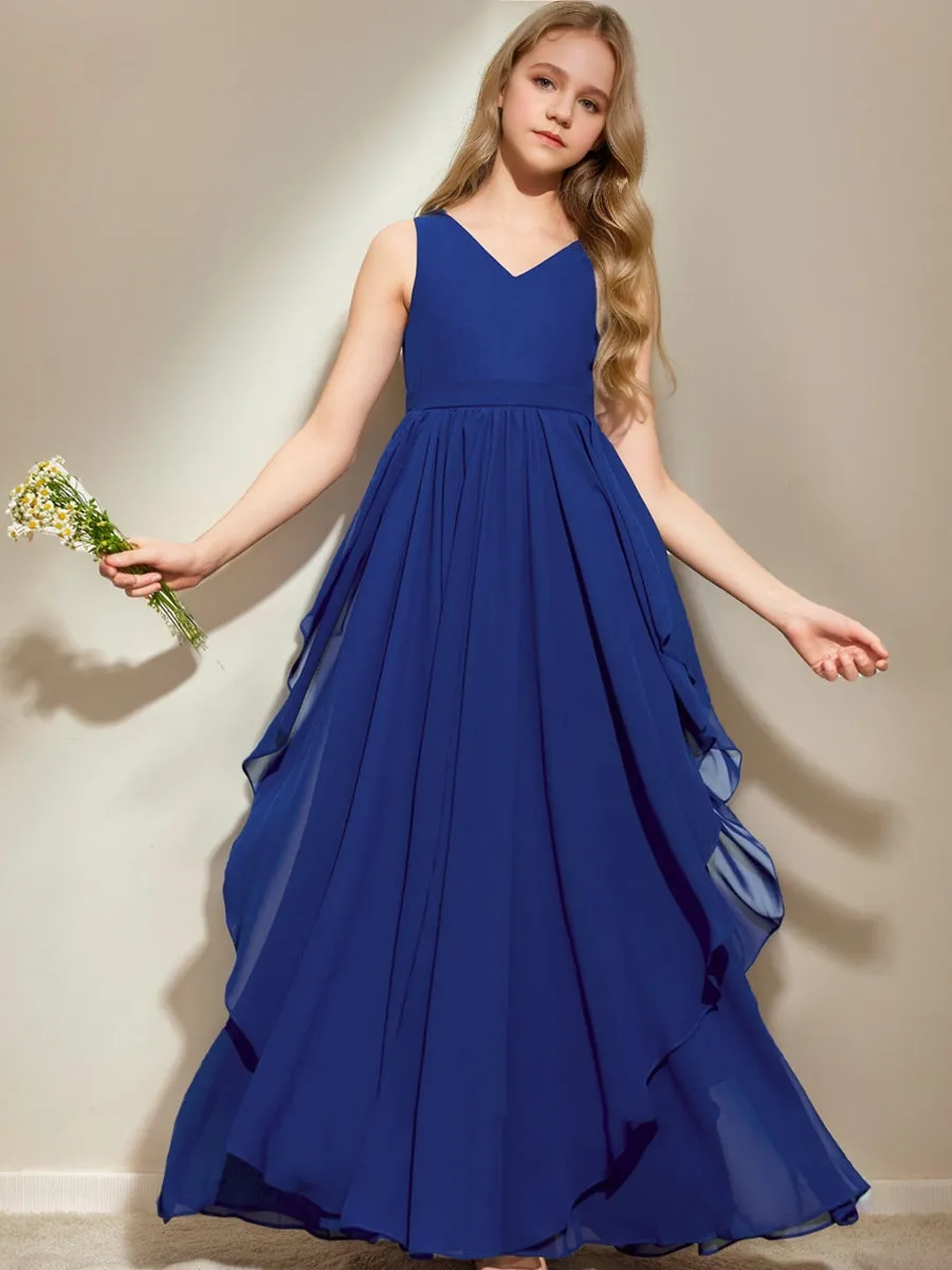 A-Line/Princess V-Neck Sleeveless Ruffles Junior Bridesmaid Dresses sold by Lavetir