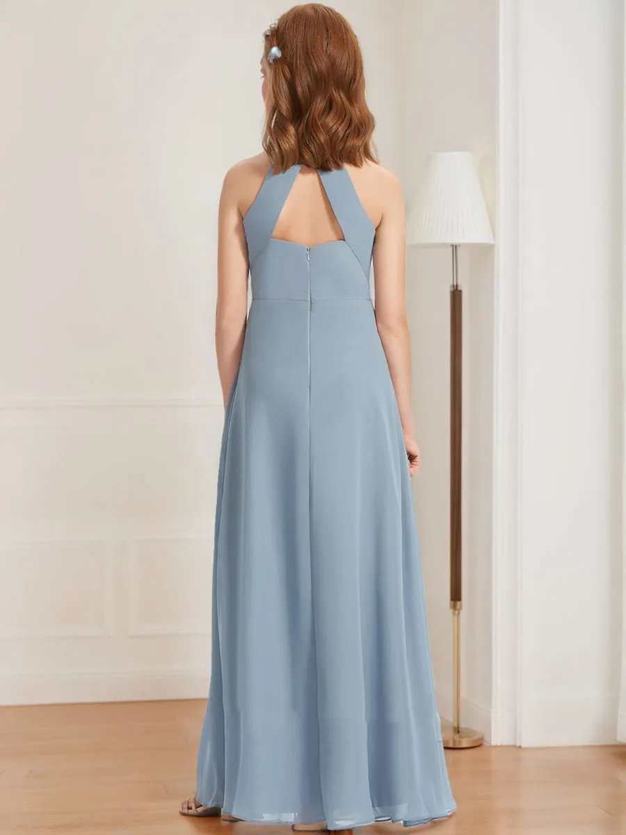 A-Line/Princess Halter Sleeveless Ruched Junior Bridesmaid Dresses sold by Lavetir product image thumbnail 2