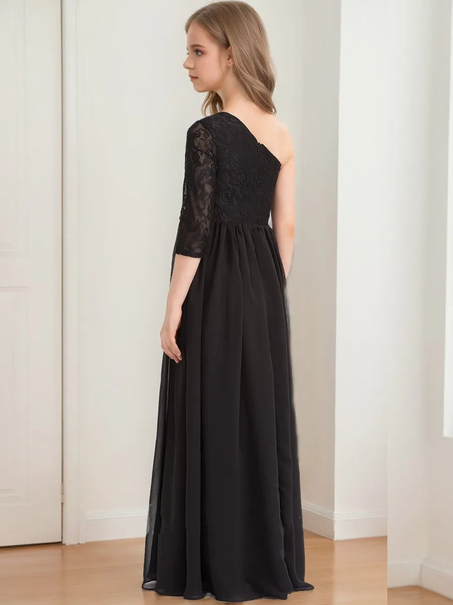 A-Line/Princess One-Shoulder Asymmetrical Lace Junior Bridesmaid Dresses sold by Lavetir product image thumbnail 2