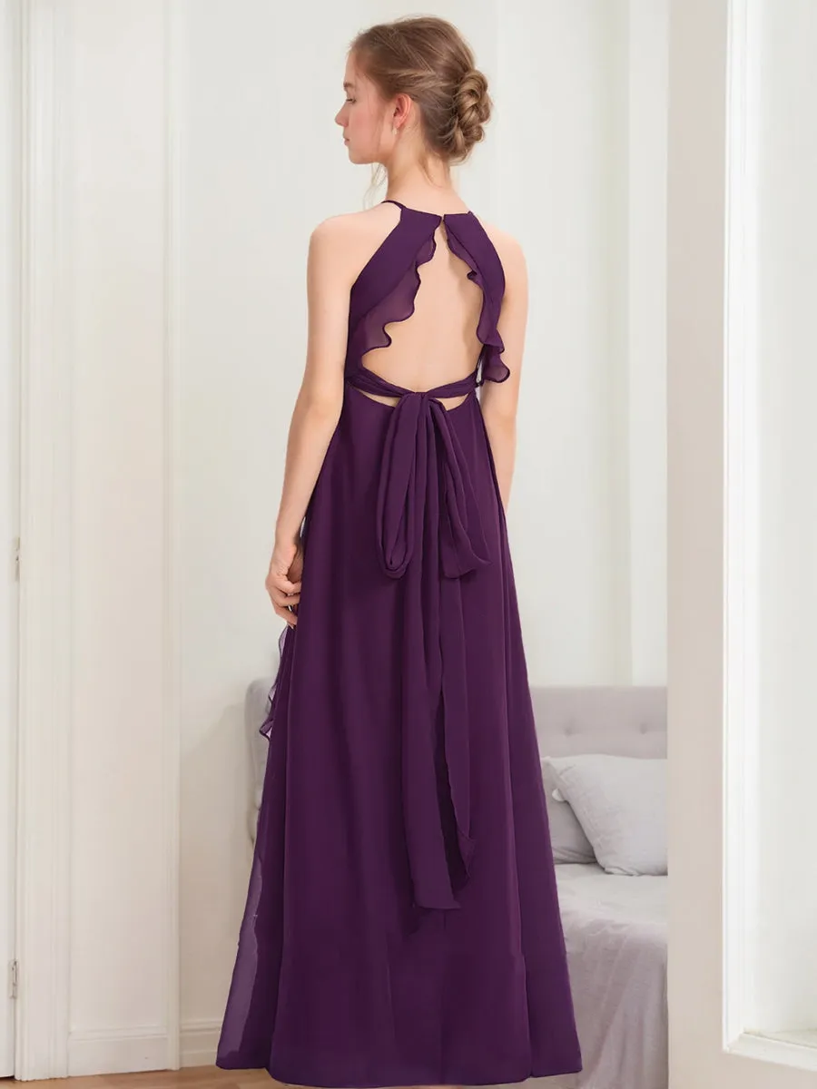 A-Line/Princess Halter Sleeveless Ruffles Junior Bridesmaid Dresses sold by Lavetir product image thumbnail 2