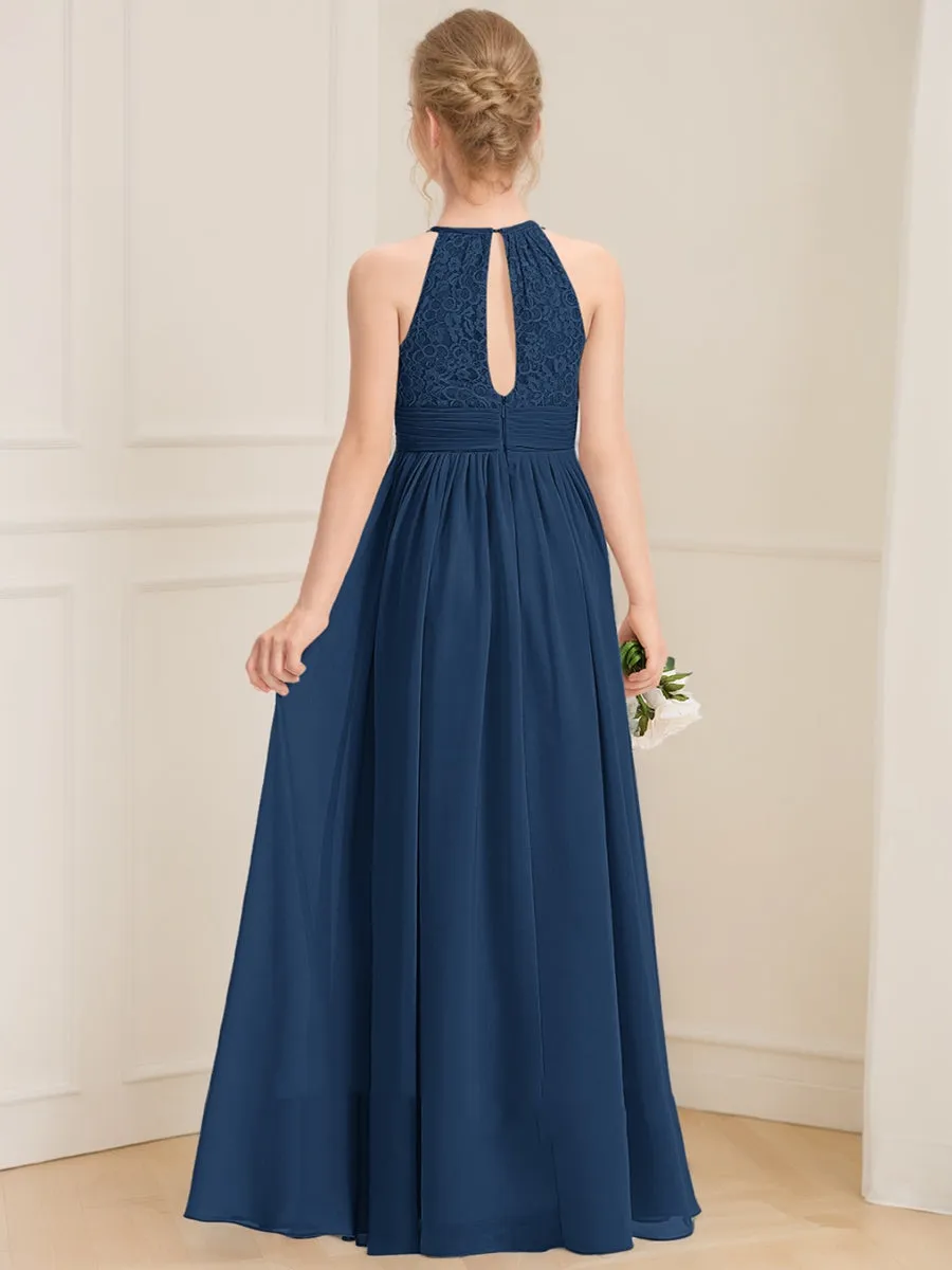 A-Line/Princess Halter Sleeveless Lace Junior Bridesmaid Dresses sold by Lavetir product image thumbnail 2