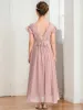 A-Line/Princess V-Neck Short Sleeves Bow Junior Bridesmaid Dresses sold by Lavetir