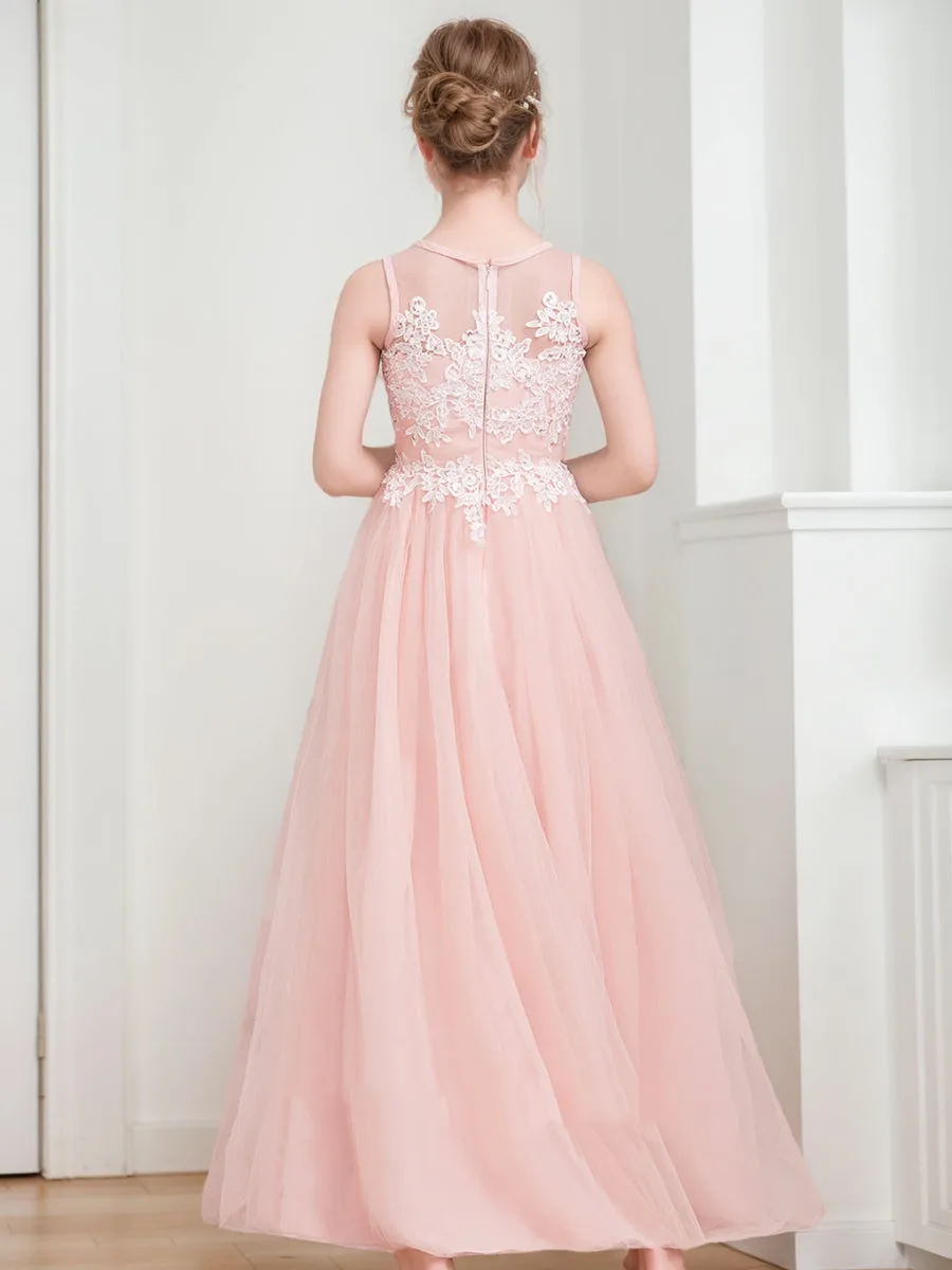 A-Line/Princess Scoop Sleeveless Applique Junior Bridesmaid Dresses sold by Lavetir product image thumbnail 2
