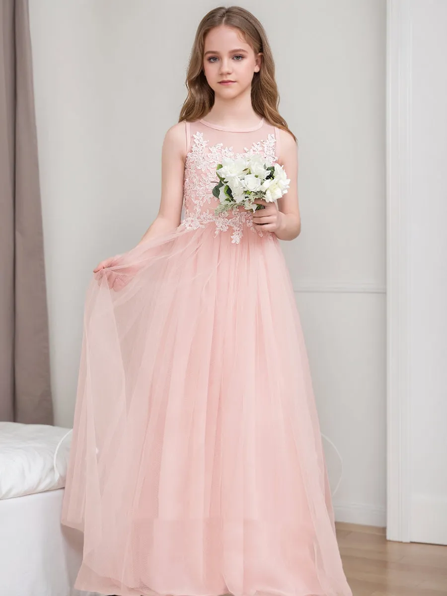 A-Line/Princess Scoop Sleeveless Applique Junior Bridesmaid Dresses sold by Lavetir