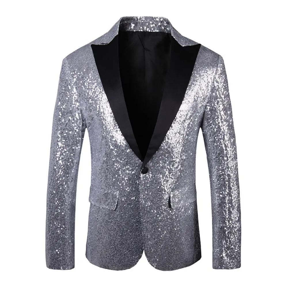 Tailored Fit Single Breasted One-Button Sequin Men's Party Jacket sold by Lavetir product image thumbnail 4