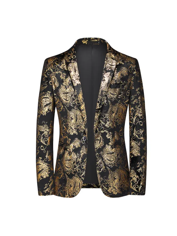 Tailored Fit Single Breasted One-Button Printed Men's Party Jacket sold by Lavetir