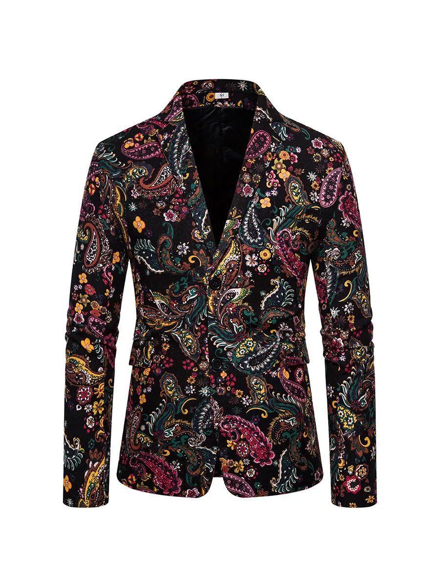 Tailored Fit Single Breasted Two-Buttons Printed Men's Party Jacket sold by Lavetir