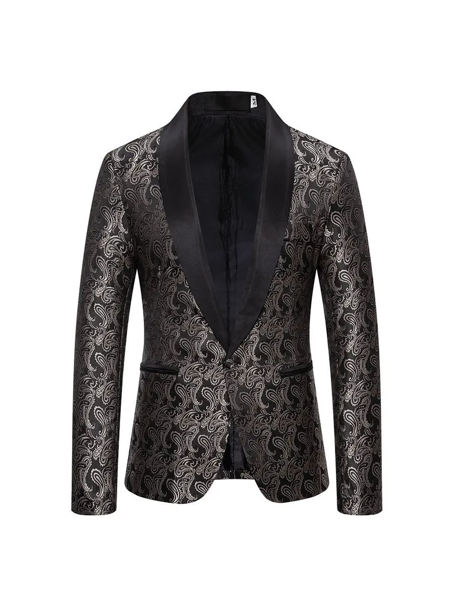 Men's Tailored Fit Single Breasted One-Button Printed Party Jacket sold by Lavetir