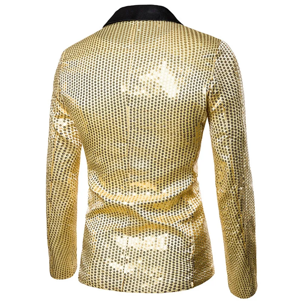 Men's Tailored Fit Gold Single Breasted One-Button Sequin Party Jacket sold by Lavetir product image thumbnail 2