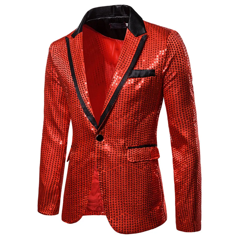 Men's Tailored Fit Gold Single Breasted One-Button Sequin Party Jacket sold by Lavetir product image thumbnail 3