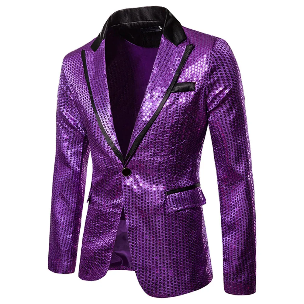 Men's Tailored Fit Gold Single Breasted One-Button Sequin Party Jacket sold by Lavetir product image thumbnail 4