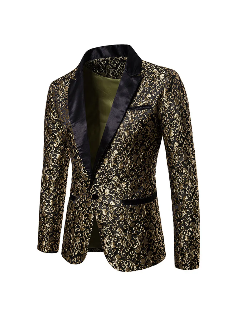 Men's Tailored Fit Single Breasted One-Button Printed Party Jacket sold by Lavetir