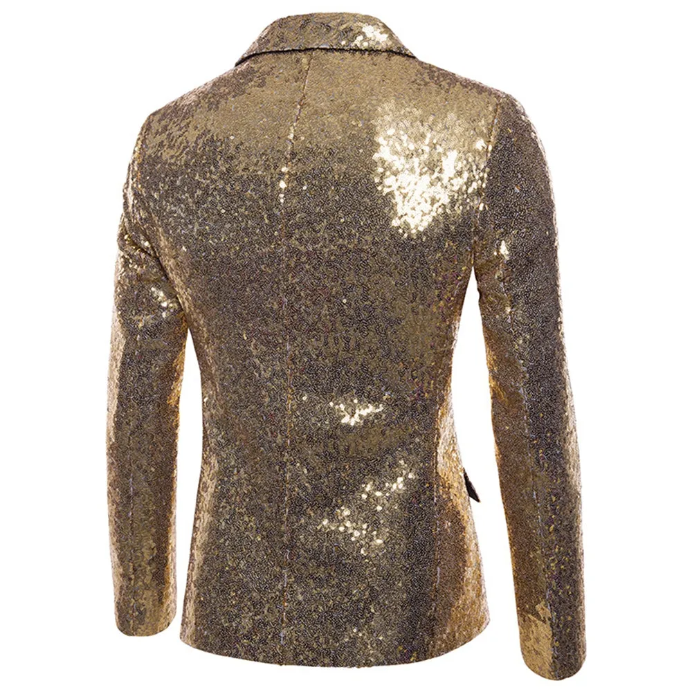 Men's Tailored Fit Gold Single Breasted One-Button Sequins Party Jacket sold by Lavetir product image thumbnail 2