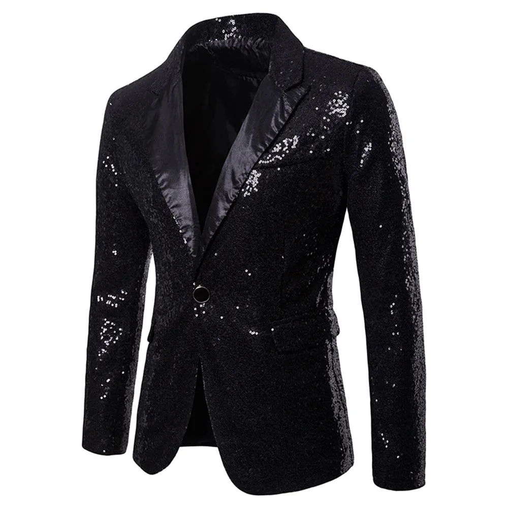 Men's Tailored Fit Gold Single Breasted One-Button Sequins Party Jacket sold by Lavetir product image thumbnail 5