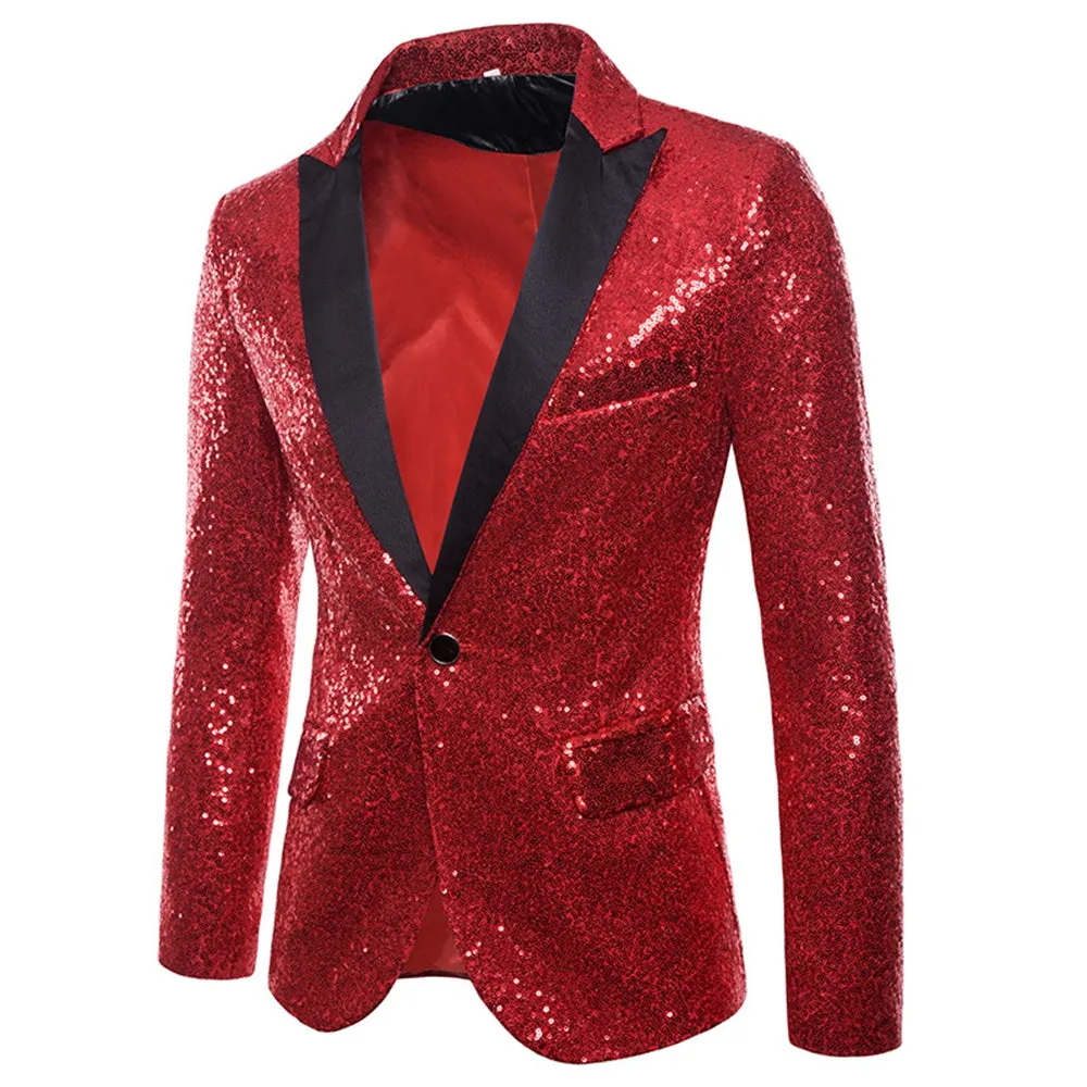 Men's Tailored Fit Gold Single Breasted One-Button Sequins Party Jacket sold by Lavetir product image thumbnail 4