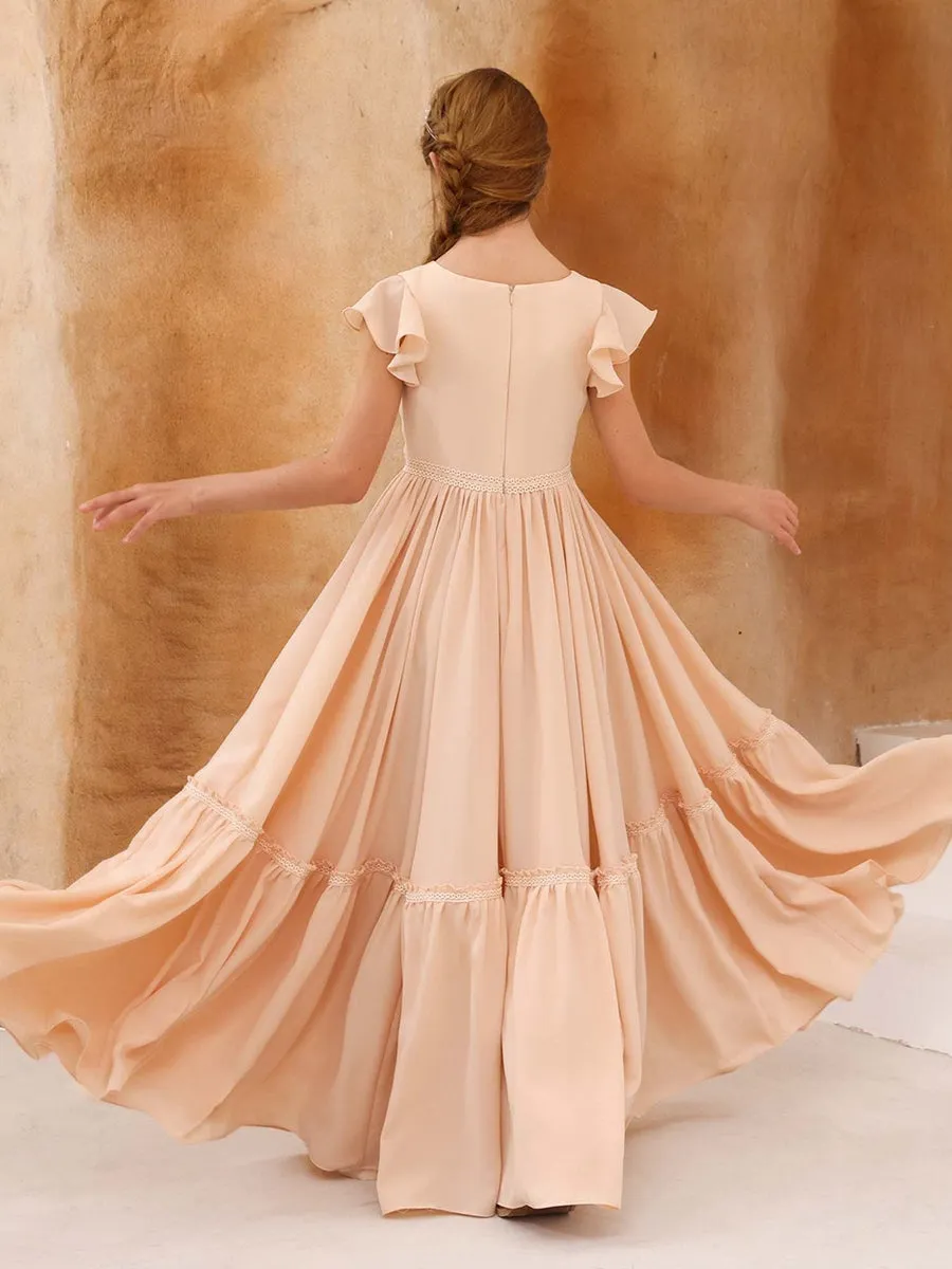 A-Line/Princess Short Sleeves Scoop Neck Floor-Length Junior Bridesmaid Dresses sold by Lavetir product image thumbnail 2