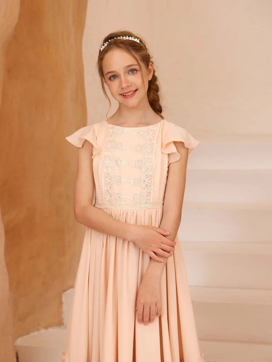 A-Line/Princess Short Sleeves Scoop Neck Floor-Length Junior Bridesmaid Dresses sold by Lavetir product image thumbnail 5