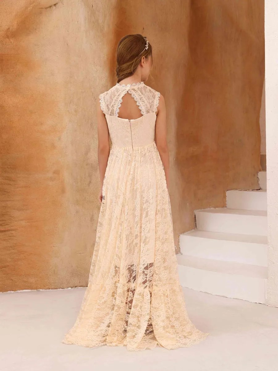 A-Line/Princess Lace Sleeveless Scoop Neck Floor-Length Junior Bridesmaid Dresses sold by Lavetir product image thumbnail 2