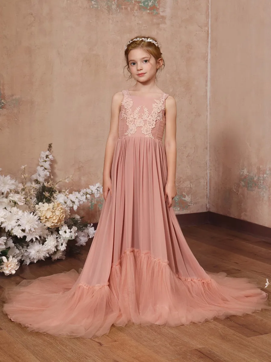 A-Line/Princess Chiffon Sleeveless Square Neck Floor-Length Junior Bridesmaid Dresses sold by Lavetir