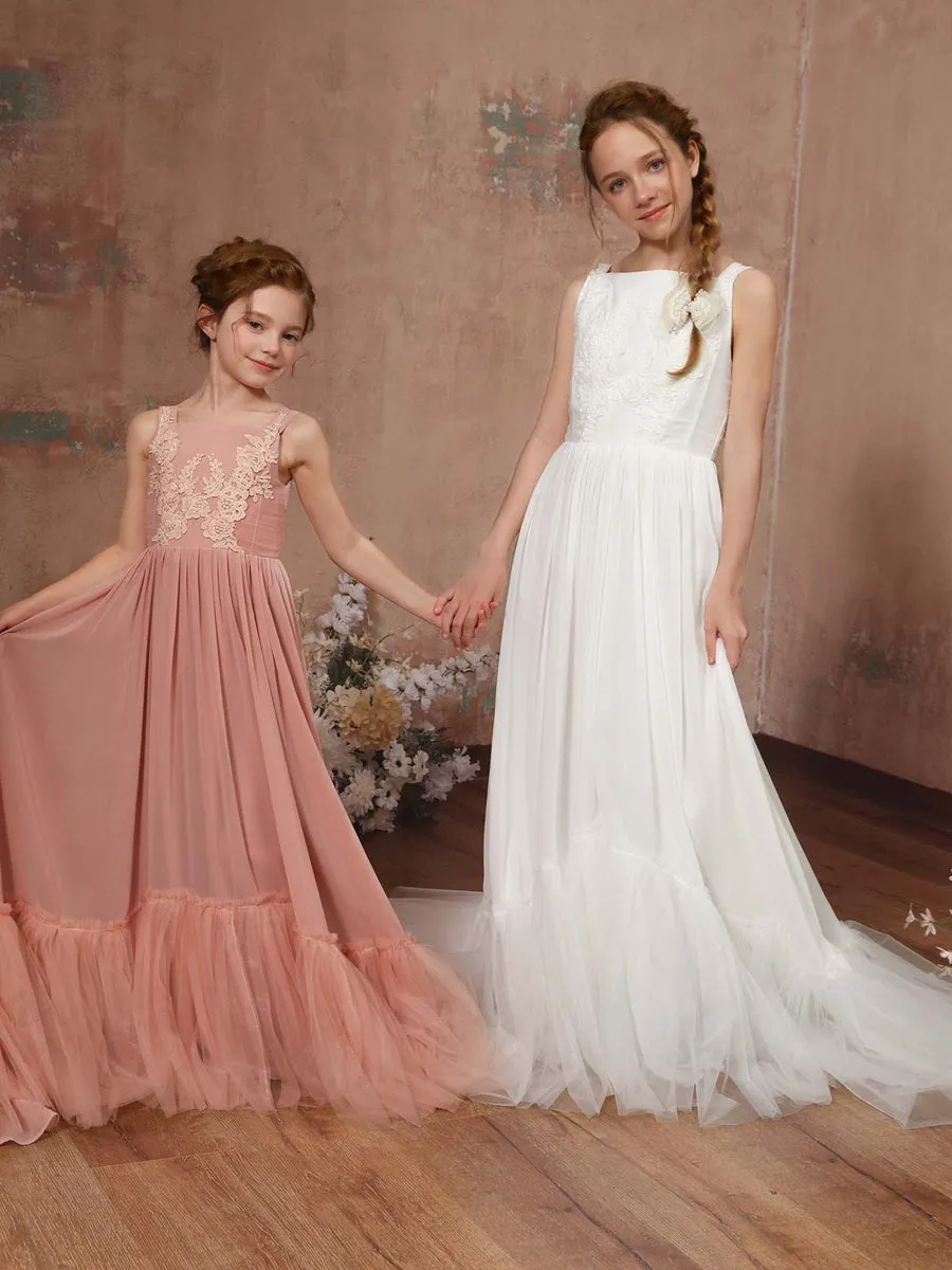 A-Line/Princess Chiffon Sleeveless Square Neck Floor-Length Junior Bridesmaid Dresses sold by Lavetir product image thumbnail 5