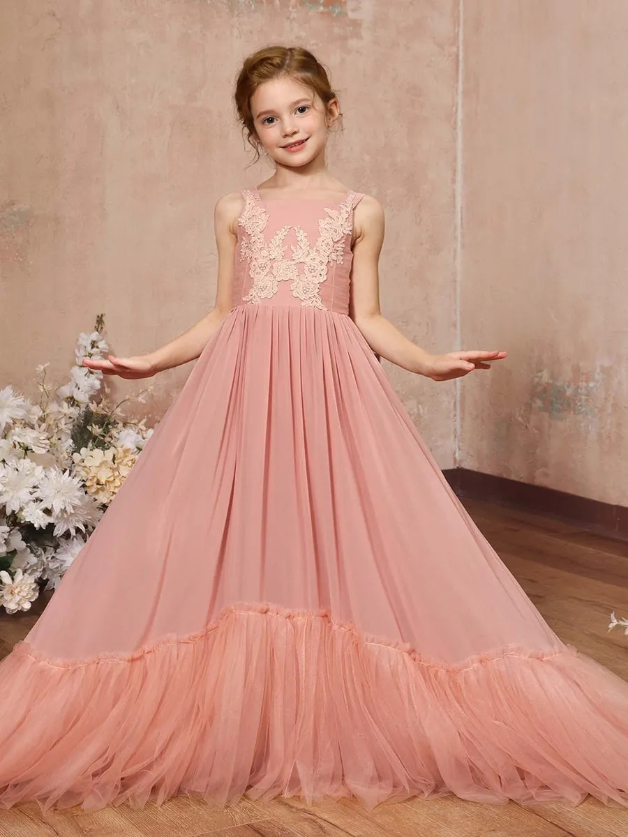 A-Line/Princess Chiffon Sleeveless Square Neck Floor-Length Junior Bridesmaid Dresses sold by Lavetir product image thumbnail 3