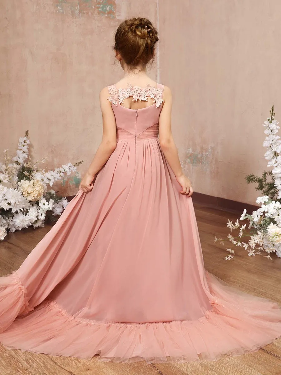 A-Line/Princess Chiffon Sleeveless Square Neck Floor-Length Junior Bridesmaid Dresses sold by Lavetir product image thumbnail 2