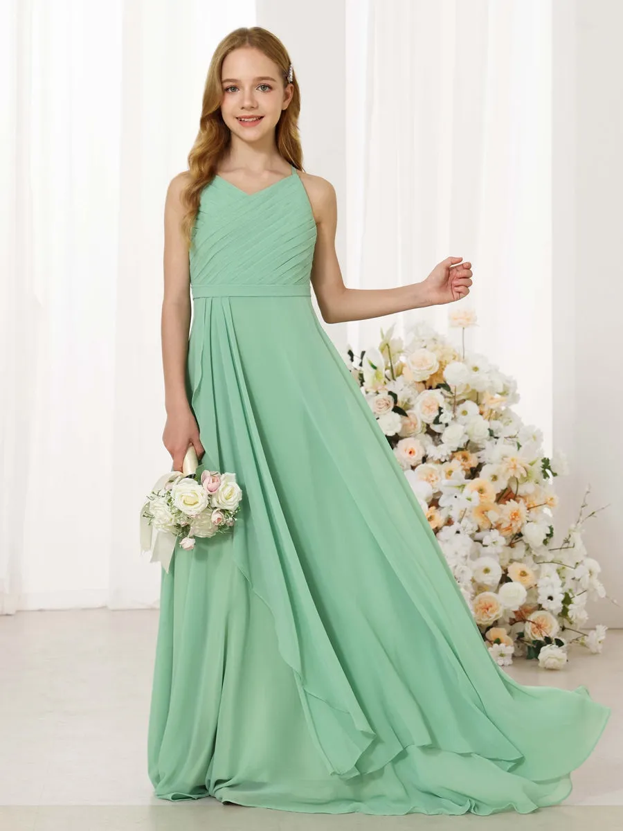 A-Line/Princess Chiffon Sleeveless Scoop Neck Floor-Length Junior Bridesmaid Dresses sold by Lavetir product image thumbnail 5