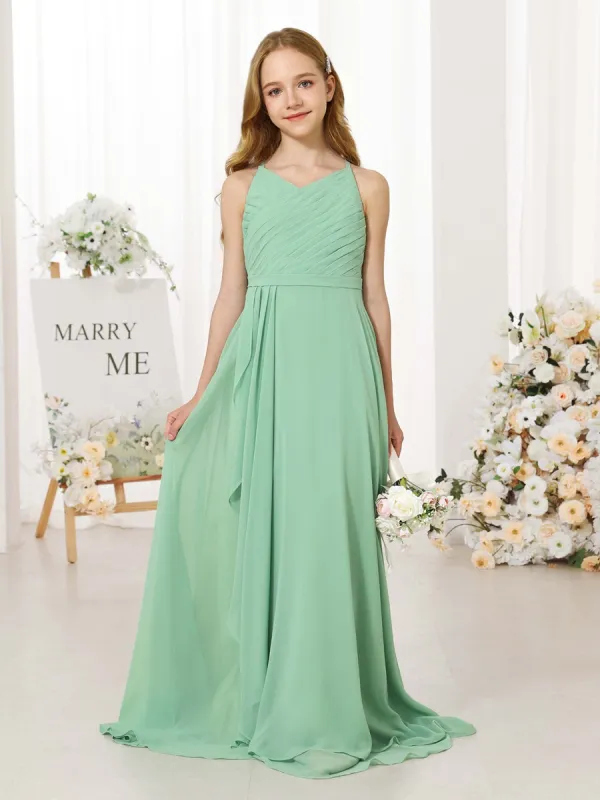 A-Line/Princess Chiffon Sleeveless Scoop Neck Floor-Length Junior Bridesmaid Dresses sold by Lavetir