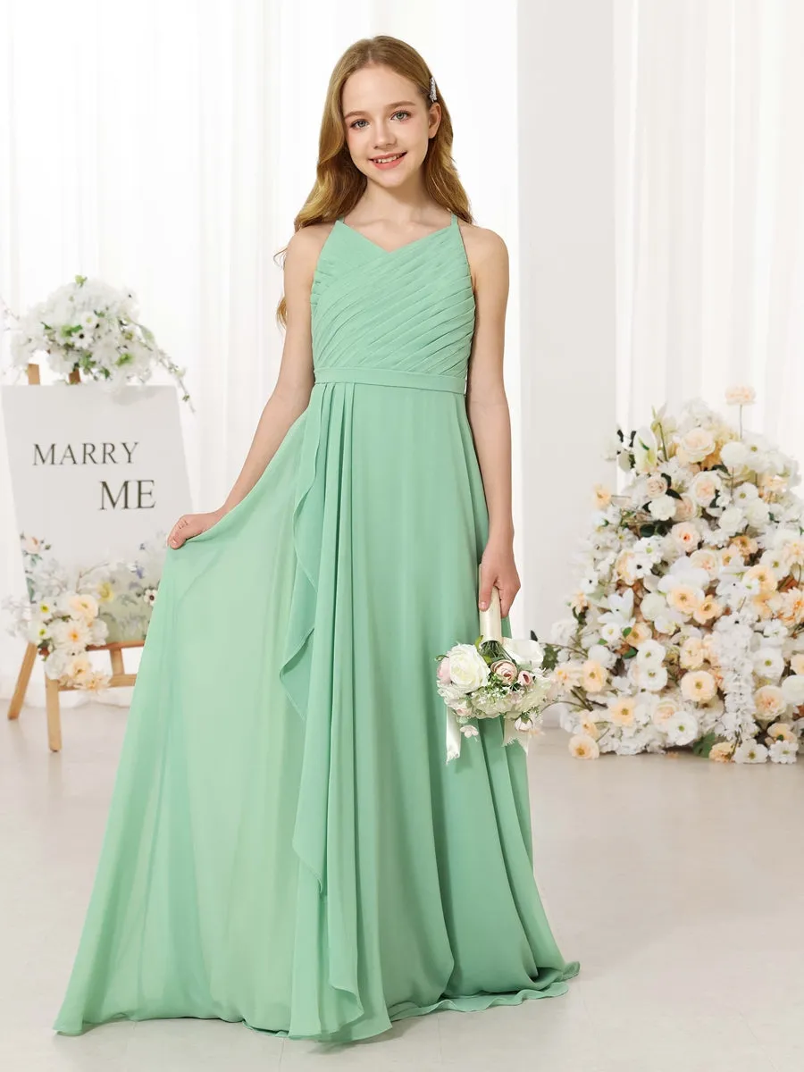 A-Line/Princess Chiffon Sleeveless Scoop Neck Floor-Length Junior Bridesmaid Dresses sold by Lavetir product image thumbnail 3