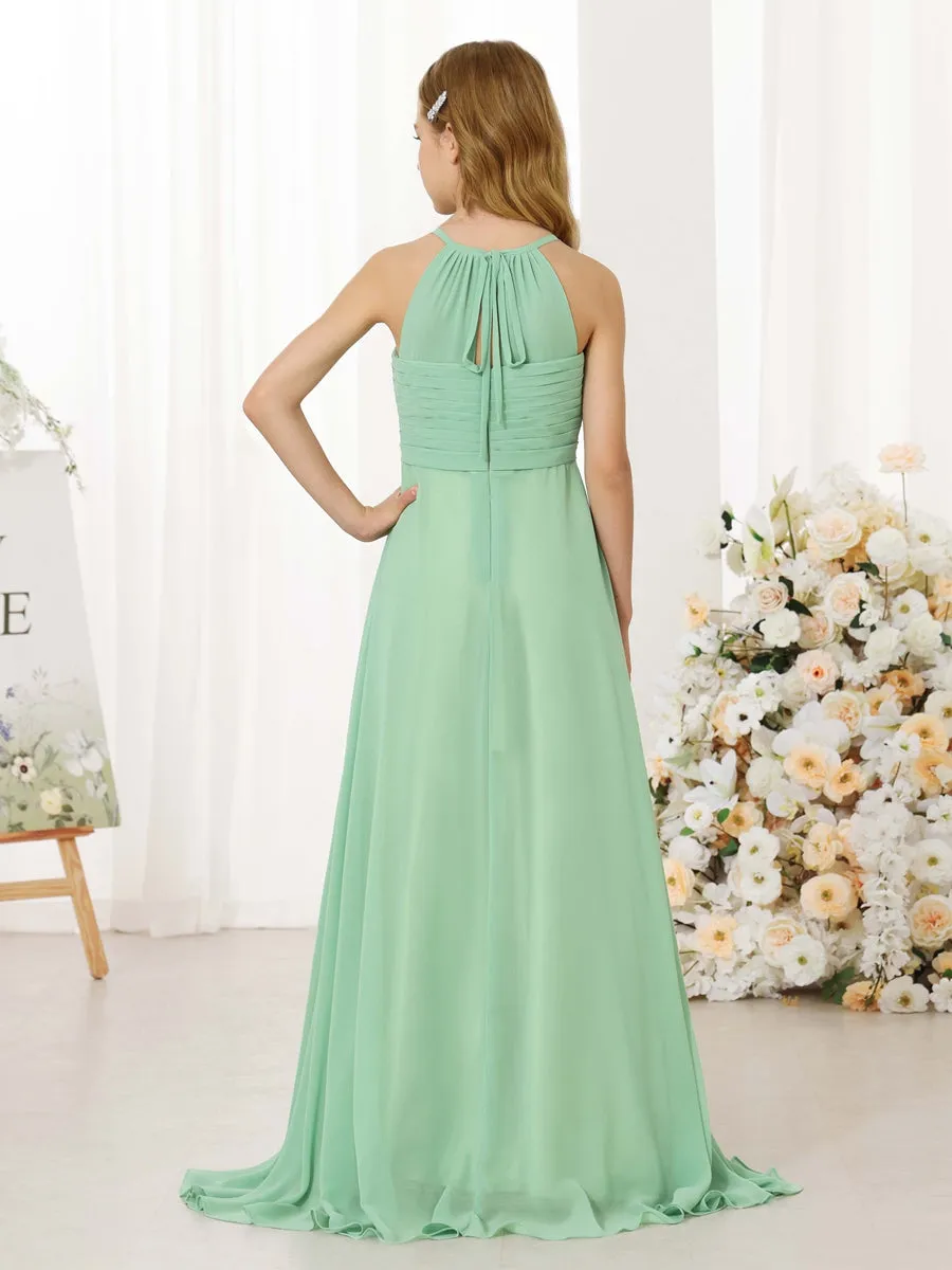 A-Line/Princess Chiffon Sleeveless Scoop Neck Floor-Length Junior Bridesmaid Dresses sold by Lavetir product image thumbnail 2