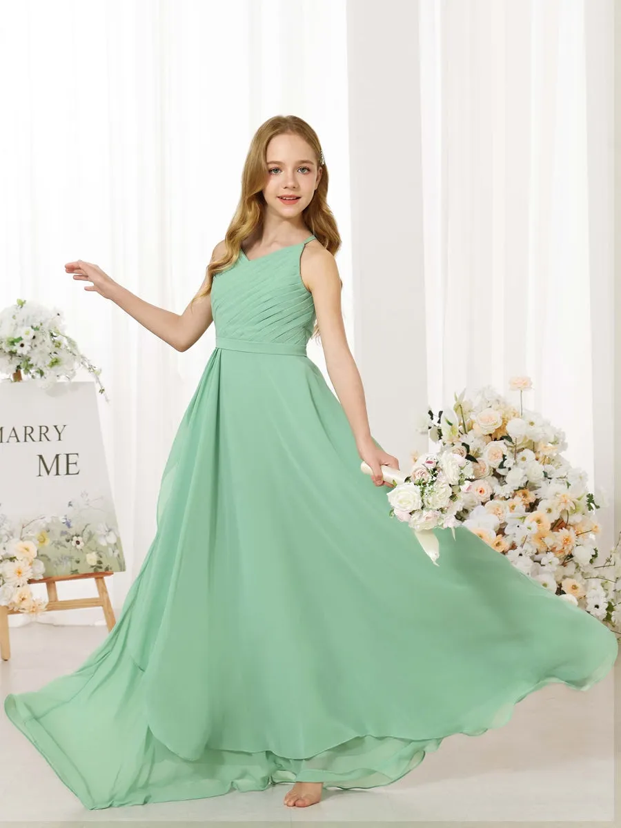 A-Line/Princess Chiffon Sleeveless Scoop Neck Floor-Length Junior Bridesmaid Dresses sold by Lavetir product image thumbnail 4