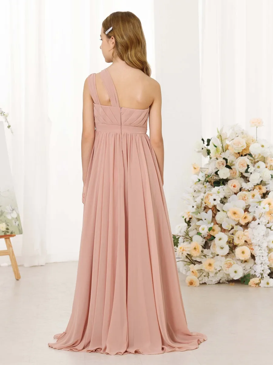A-Line/Princess Chiffon Sleeveless One-Shoulder Floor-Length Junior Bridesmaid Dresses sold by Lavetir product image thumbnail 2