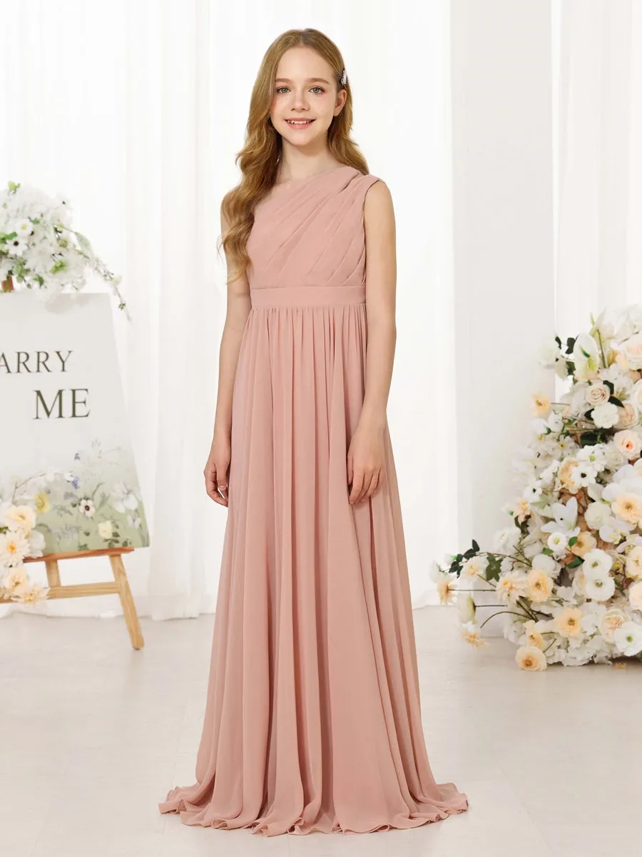 A-Line/Princess Chiffon Sleeveless One-Shoulder Floor-Length Junior Bridesmaid Dresses sold by Lavetir product image thumbnail 5