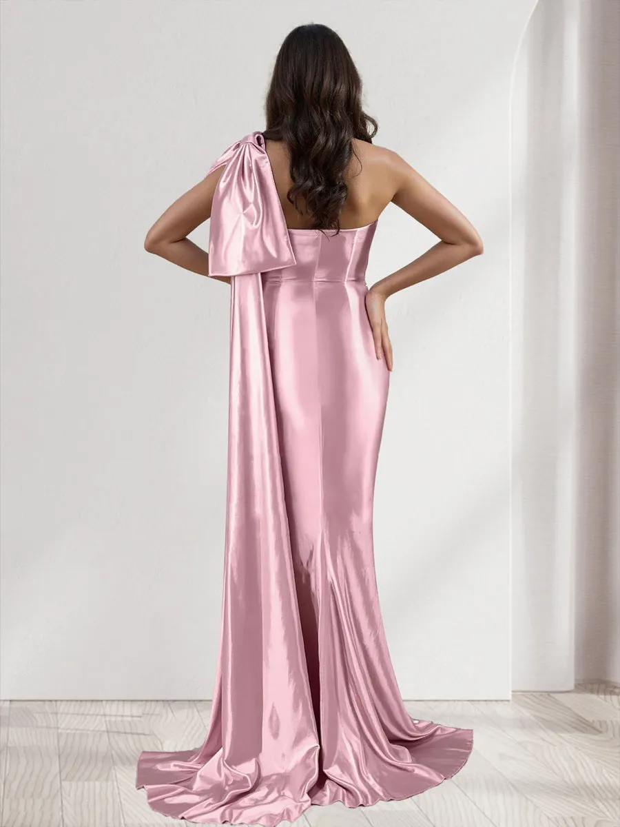 Trumpet/Mermaid One-Shoulder Sleeveless Watteau Train Bridesmaid Dresses sold by Lavetir product image thumbnail 2