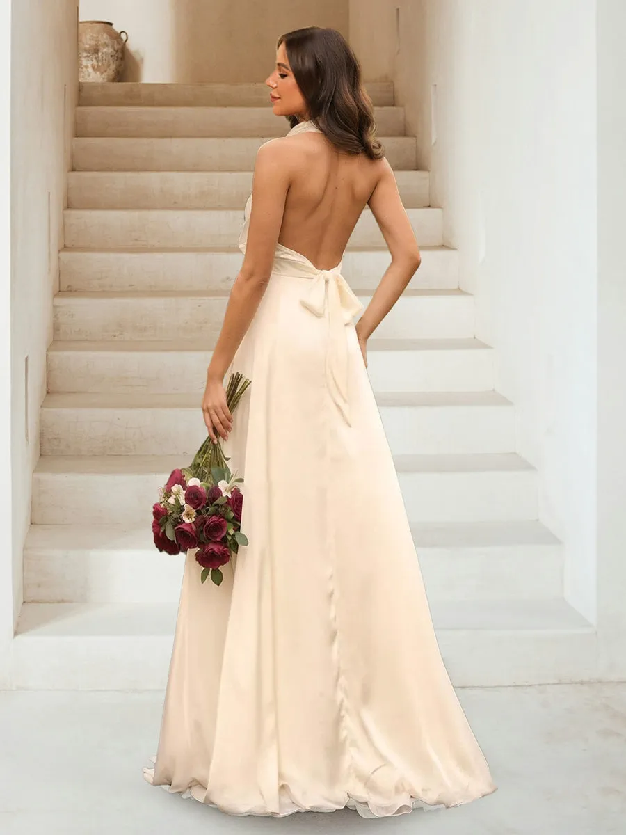A-Line/Princess Halter Sleeveless Split Side Bridesmaid Dresses sold by Lavetir product image thumbnail 2