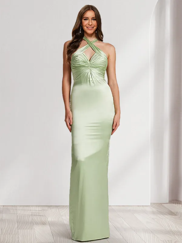 A-Line/Princess Halter Sleeveless Split Side Bridesmaid Dresses sold by Lavetir