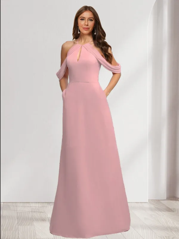 A-Line/Princess Halter Sleeveless Ruched Bridesmaid Dresses sold by Lavetir