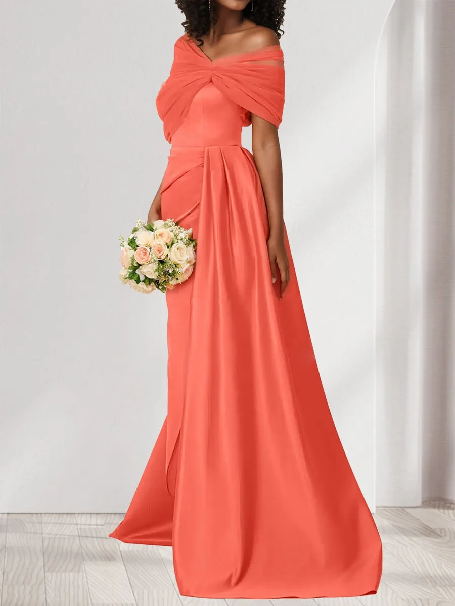 Sheath/Column Off-the-Shoulder Sleeveless Split Side Bridesmaid Dresses sold by Lavetir product image thumbnail 3