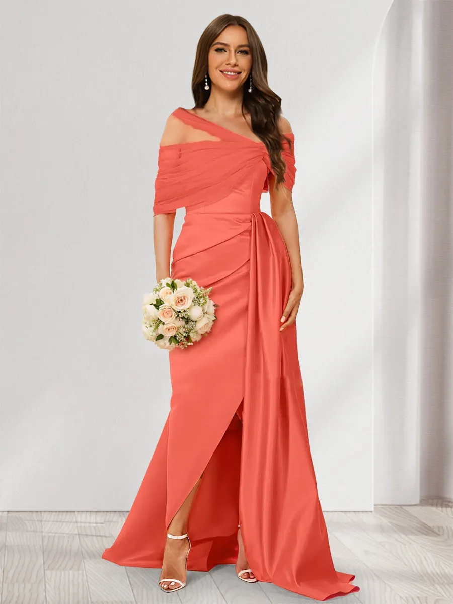 Sheath/Column Off-the-Shoulder Sleeveless Split Side Bridesmaid Dresses sold by Lavetir
