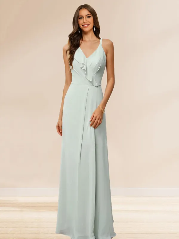 A-Line/Princess V-Neck Sleeveless Ruffles Bridesmaid Dresses sold by Lavetir