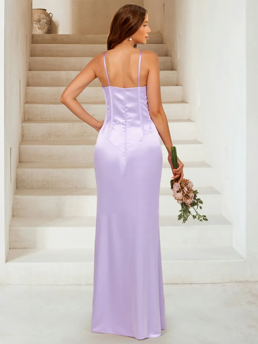 Sheath/Column Illusion Neck Sleeveless Split Side Bridesmaid Dresses sold by Lavetir product image thumbnail 2