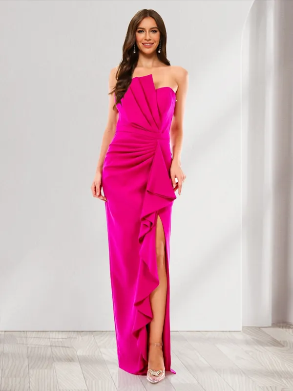 Sheath/Column Strapless Sleeveless Split Side Bridesmaid Dresses sold by Lavetir