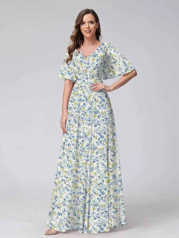 A-Line/Princess V-Neck Short Sleeves Pleats Bridesmaid Dresses sold by Lavetir