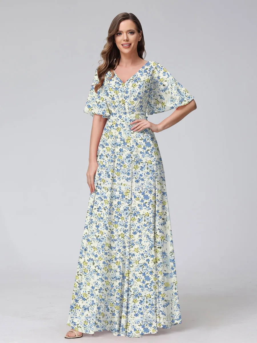 A-Line/Princess V-Neck Short Sleeves Pleats Bridesmaid Dresses sold by Lavetir