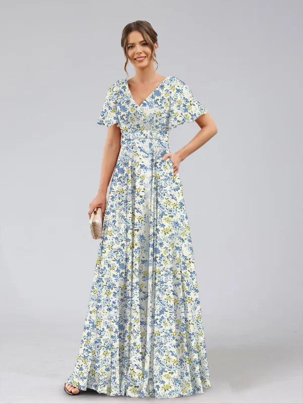 A-Line/Princess V-Neck Short Sleeves Ruched Bridesmaid Dresses sold by Lavetir