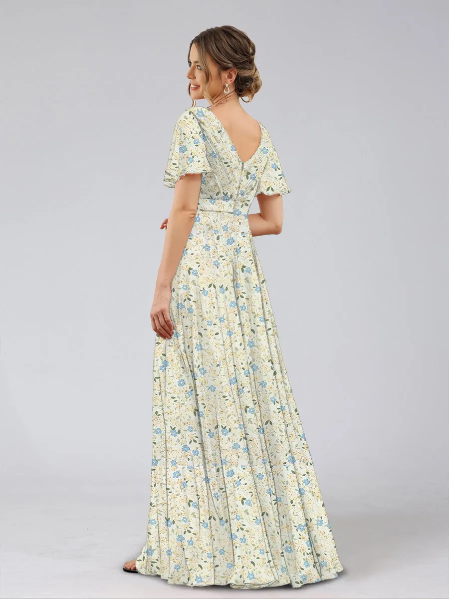 A-Line/Princess V-Neck Short Sleeves Ruched Bridesmaid Dresses sold by Lavetir product image thumbnail 4