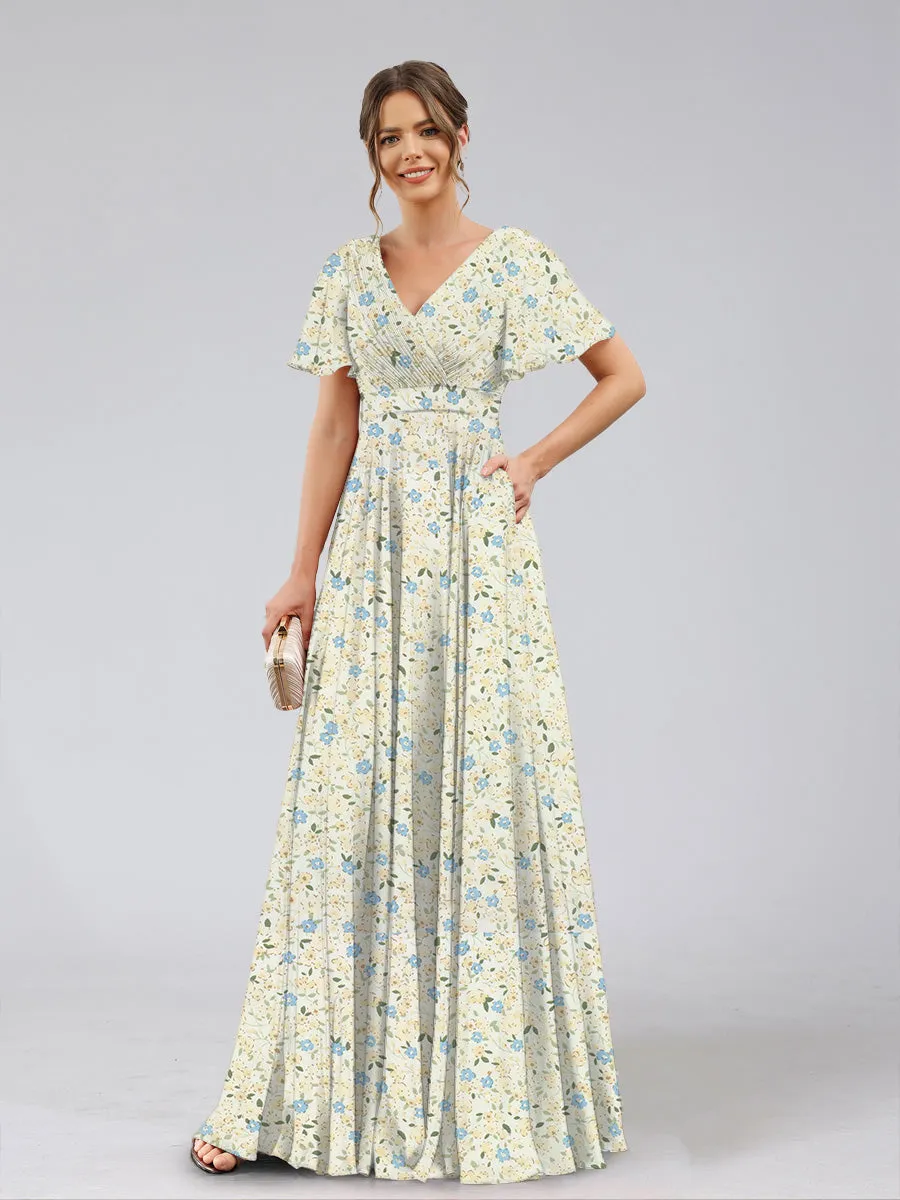 A-Line/Princess V-Neck Short Sleeves Ruched Bridesmaid Dresses sold by Lavetir product image thumbnail 3